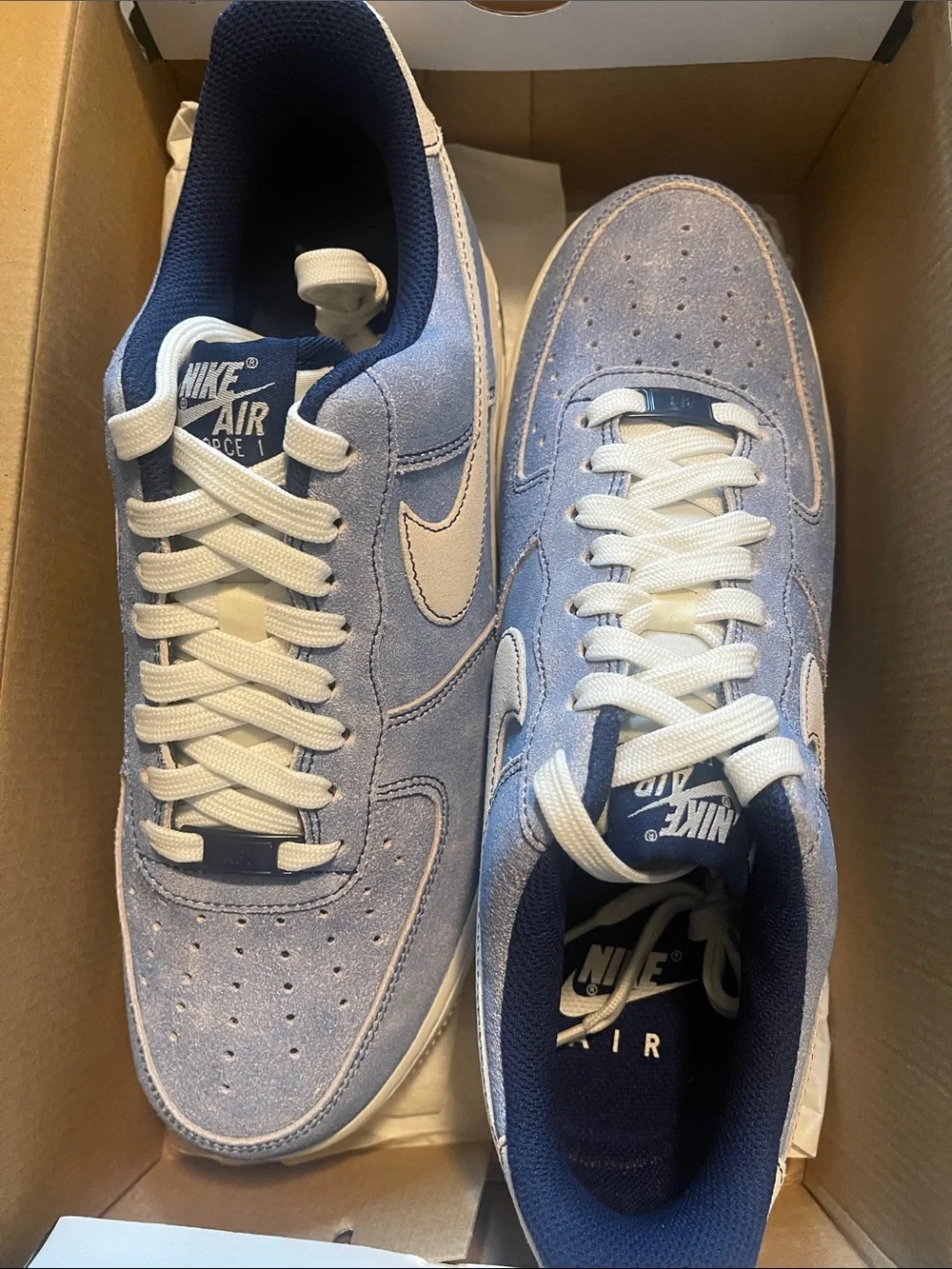 Nike Suede Low-Top Air Force 1 Sneakers in Dusty Blue and Cream